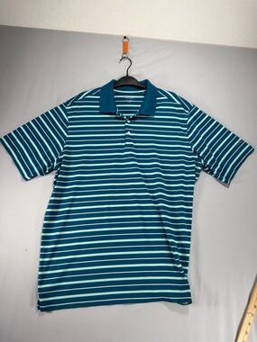 Walter Hagen Polo Shirt Men's Size X-Large Turquoise Teal Golf Striped Short Slv